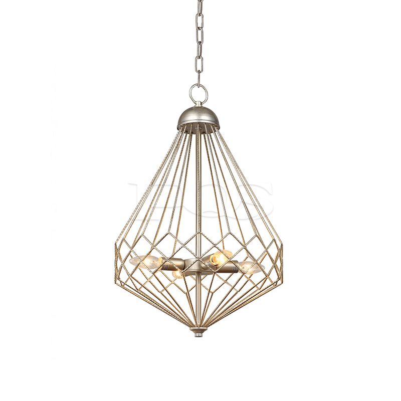 Iron String Composed Modern Pendant, 4-Holder Diamond Shape Ceiling Light Fixture