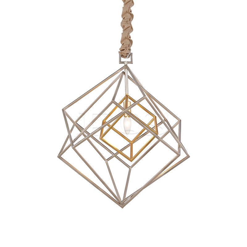 Contemporary Multi-layer Golden Cubic Frame Luxurious Pendant