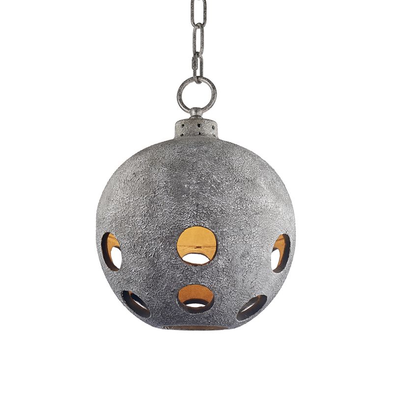 Matte Black Modern Spherical Rustic Pendant with Apertures