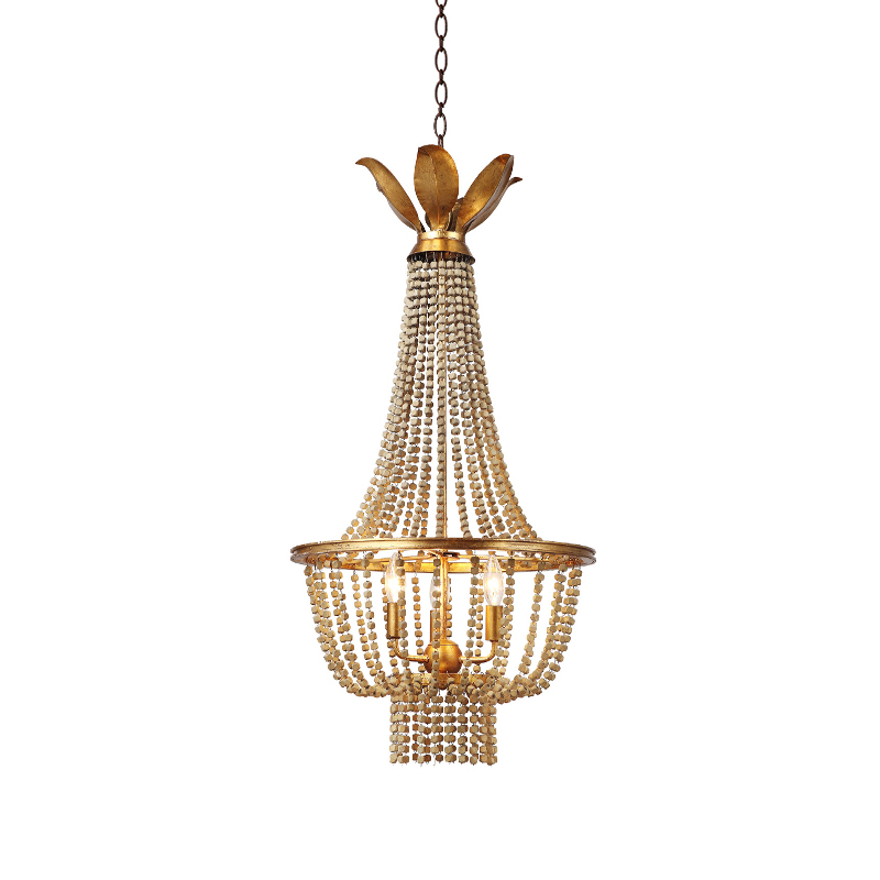 Modern Luxurious Bloom Vase Golden Chandelier with Wood 