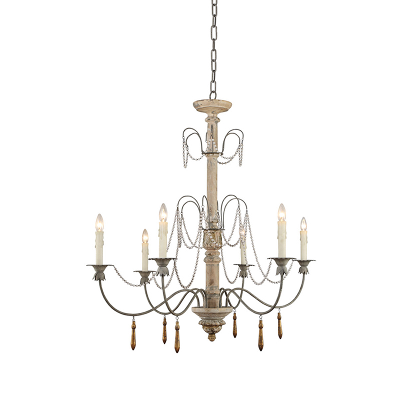 Antique Ivory-White Chandelier With Candlestick Holders, Decorative Pendant Light Fixture